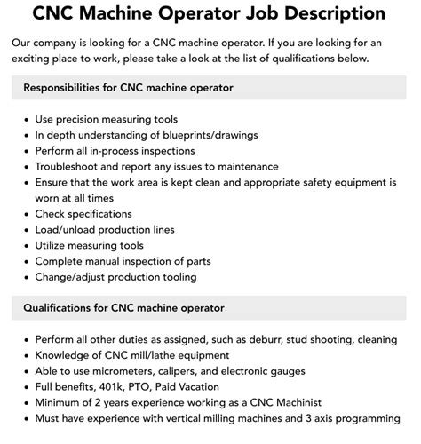 cnc bending machine operator job description|bending machine operator duties.